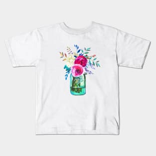 Watercolor mason jar flowers Kids T-Shirt